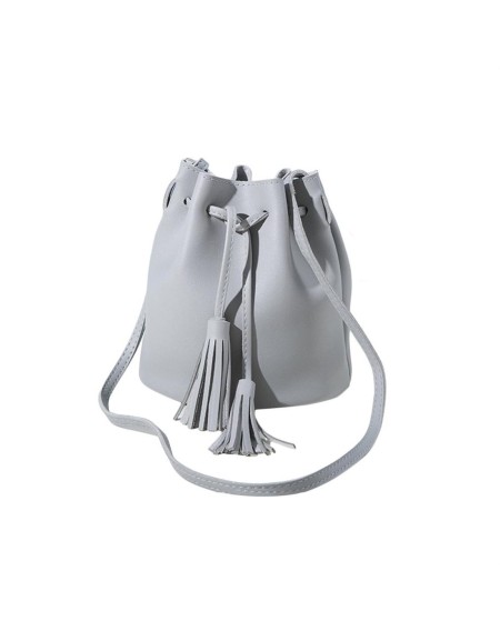 Vintage Women Small Crossbody Bags PU Leather Tassel Drawstring Bucket Bag