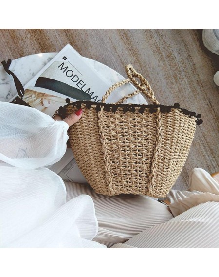 Handmade Woven Straw Handbag Large Capacity Small Fur Ball Single Shoulder Bag