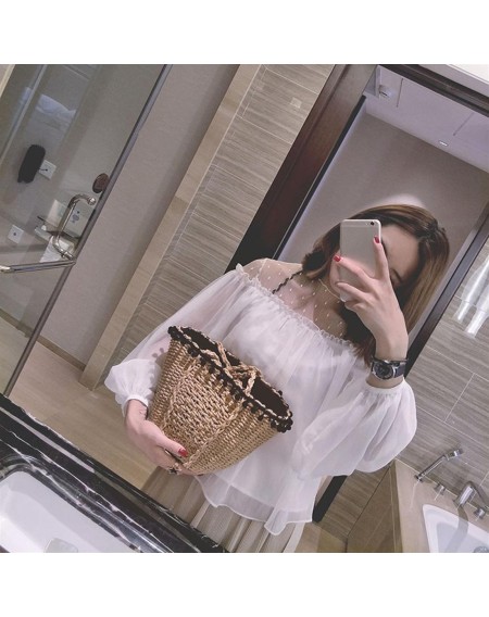 Handmade Woven Straw Handbag Large Capacity Small Fur Ball Single Shoulder Bag