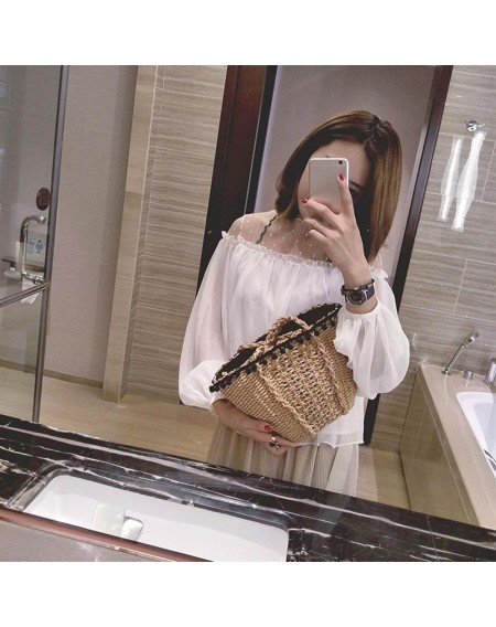 Handmade Woven Straw Handbag Large Capacity Small Fur Ball Single Shoulder Bag