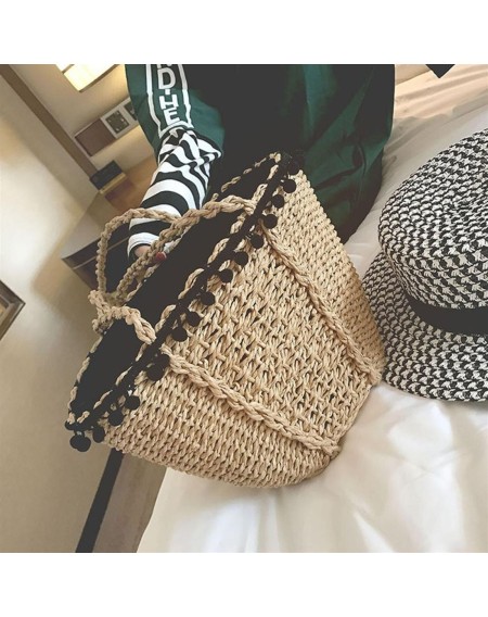 Handmade Woven Straw Handbag Large Capacity Small Fur Ball Single Shoulder Bag