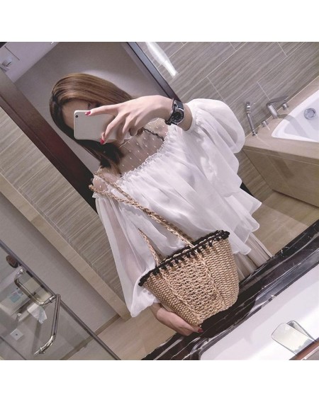 Handmade Woven Straw Handbag Large Capacity Small Fur Ball Single Shoulder Bag