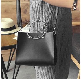 Fashion Composite Bag Iron Ring Handle Handbag Messenger Bag PU Leather Bag