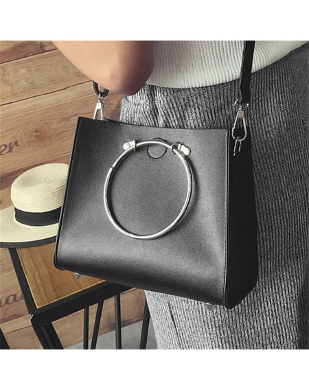 Fashion Composite Bag Iron Ring Handle Handbag Messenger Bag PU Leather Bag