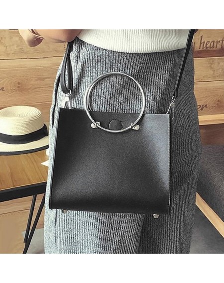 Fashion Composite Bag Iron Ring Handle Handbag Messenger Bag PU Leather Bag