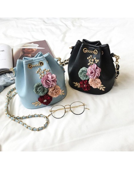 Trendy Female Bucket Bag Sweet Flower Shoulder Bag With Chain Drawstring