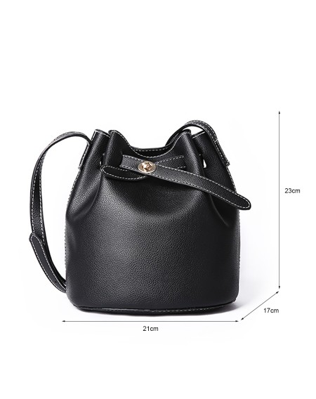 DDD Korean Style Shoulder Bucket Bag PU Female Mini Bag Tide D6006 Black