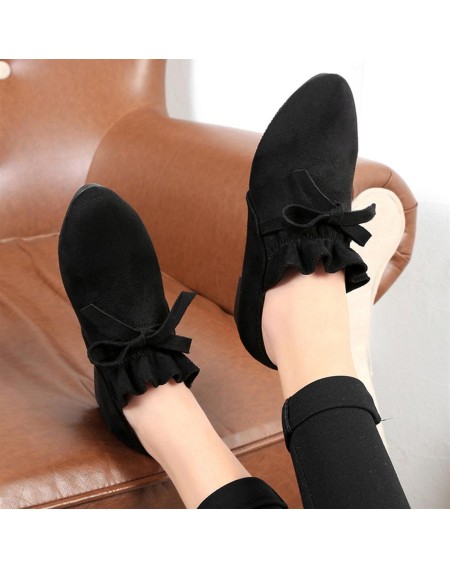 Comfortable Women Pointed Toe Flat Shoes Casual Bowknot Decoration Suede Shoes