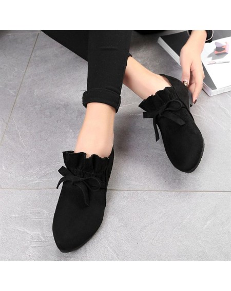 Comfortable Women Pointed Toe Flat Shoes Casual Bowknot Decoration Suede Shoes