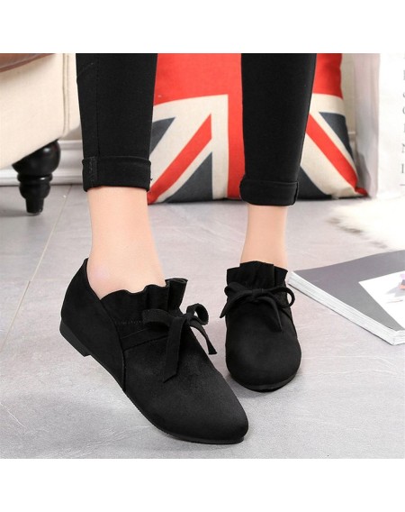 Comfortable Women Pointed Toe Flat Shoes Casual Bowknot Decoration Suede Shoes