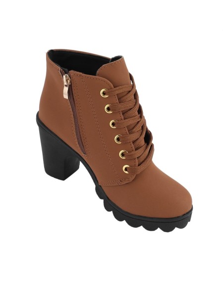 Fashion Women High Heel Lace Up Side Zipper Buckle Ankle Boots Suede Shoes