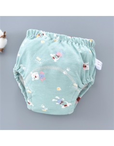 Baby training pants can wash 6 layers of gauze urine bag learning pants green bear green 90 (0-18 kg baby) S