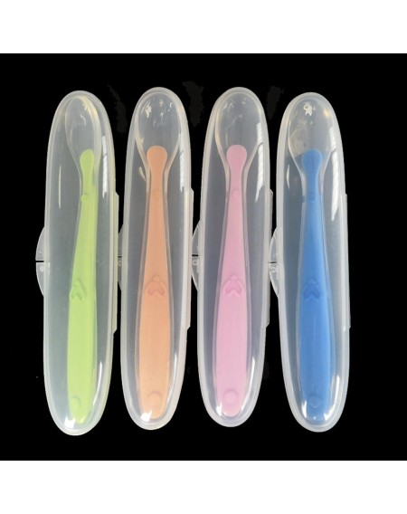 Baby silicone spoon full silicone training spoon baby feeding soft spoon child feeding cutlery gift receiving box pink (box)