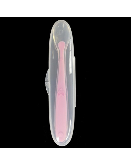 Baby silicone spoon full silicone training spoon baby feeding soft spoon child feeding cutlery gift receiving box pink (box)