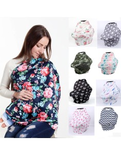 Baby smock car cover shade shade windshield nursing towel milk silk print baby stroller cover CPC certificate 70*70*32CM color feather