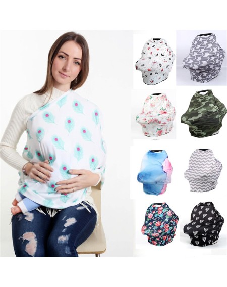 Baby smock car cover shade shade windshield nursing towel milk silk print baby stroller cover CPC certificate 70*70*32CM color feather