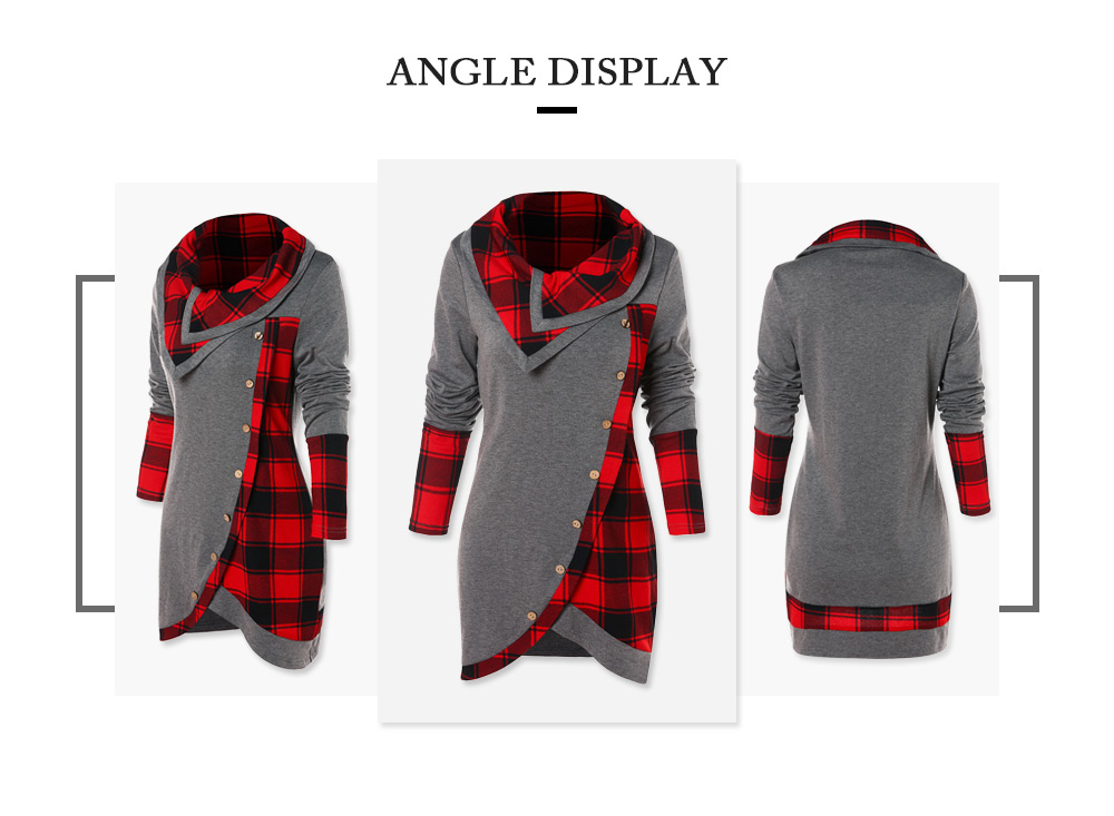 Tartan Panel Long Sleeve Asymmetrical T-shirt