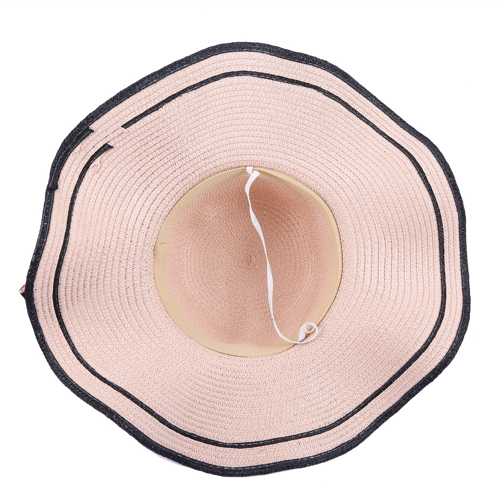 SALYBABY Spring Elegant Wavy Brim with Bow-Knot Beach Straw Hat